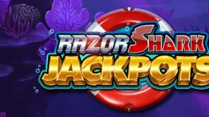 Tampilan visual slot Razor Shark Jackpots dengan tema bawah laut yang mendalam